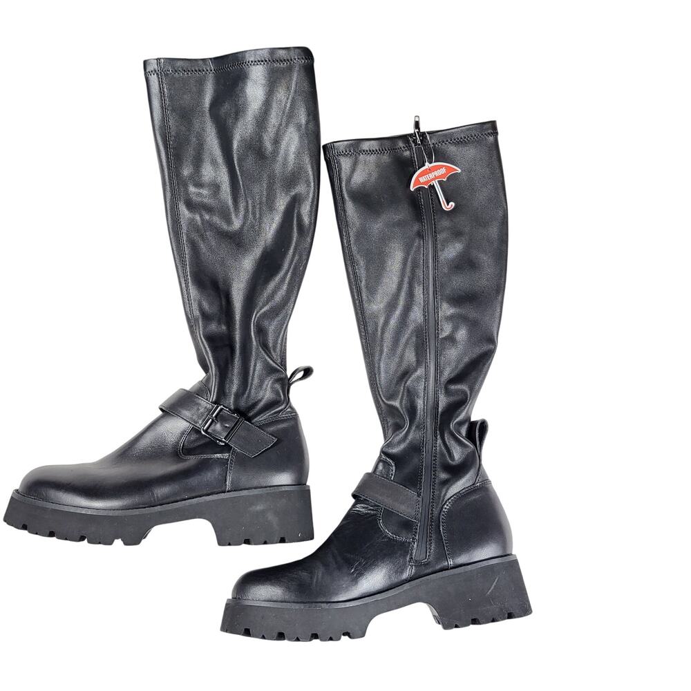 Blondo Black Tall Leather Lug-Sole Boots